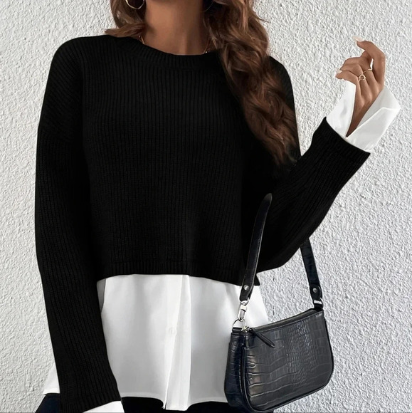 Two Tone Drop Shoulder 2 In 1 Sweater - Picture 1 of 4